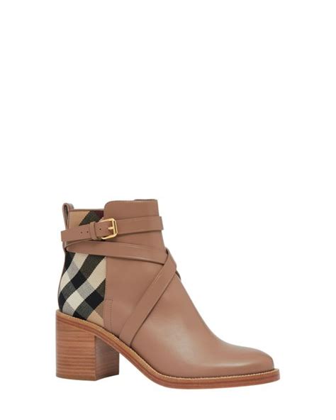 burberry brown suede high heeled booties|burberry check back boots.